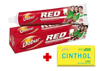 Dabur Red ToothPaste-200G with 75G Cinhol Soap Free